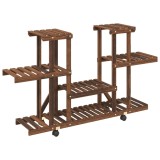 Cumpara ieftin Suport pentru flori cu roti, 110x25x78 cm, lemn masiv de brad