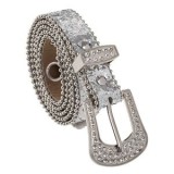Curea pentru femei cu glitter argintiu și cataramă metalică cu strass, 110x2.5 cm, CMCLASS