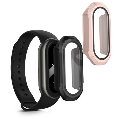 Set 2 Huse Kwmobile pentru Xiaomi Mi Band 8, Negru/Roz, Silicon, KWM0000206E003C foto