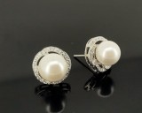 Cercei Argint 925 Perla Alba Zirconiu Bordura Impletita Rodiu atcom