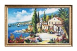 Cumpara ieftin Tablou inramat peisaj mediteranean Grecia pictat manual, O zi minunata, 100x60cm ulei pe panza, Constantin Feraru