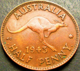 Cumpara ieftin Moneda istorica HALF PENNY - AUSTRALIA, anul 1943 *cod 953 - GEORGIVS VI-lea, Australia si Oceania