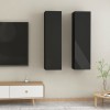 Comode TV, 2 buc., negru extralucios, 30,5x30x110 cm