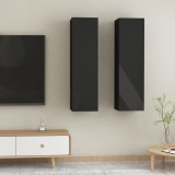 Comode TV, 2 buc., negru extralucios, 30,5x30x110 cm