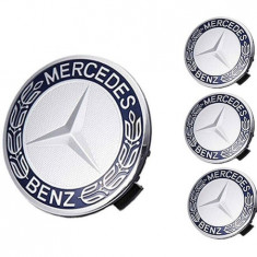 Set 4 capace roti 75mm compatibil jante aliaj Mercedes-Benz albastru/argintiu 5949096250447