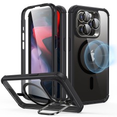 Husa pentru iphone 15 pro + folie esr armor tough kickstand halolock, clear black foto