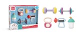Set 5 Jucarii Dentitie Hola Baby Gym Sport, Gantere, Pistol Masaj, Pahar Apa, Greutati, Zornaitoare, Abilitati Motrice Fine