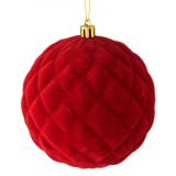 Glob Crăciun, Velur, Model Reliefat Romburi, Culoare Roșu, Diametru 10cm, Oem