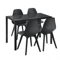 Set Xenia masa cu 4 scaune design, masa 105 x 60 cm, scaun 83 x 54 cm, sticla/metal/plastic, negru foto
