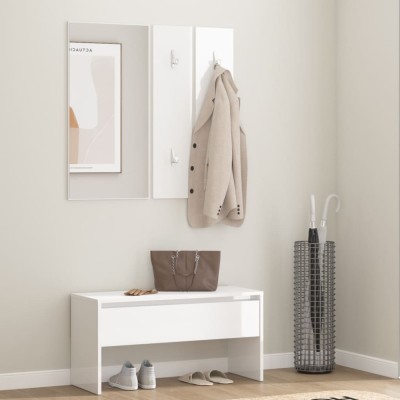 vidaXL Set de mobilier pentru hol, alb extralucios, lemn prelucrat foto