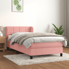 vidaXL Pat box spring cu saltea, roz, 80x200 cm, catifea