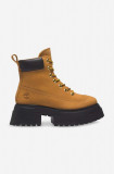 Timberland cizme din piele &icirc;ntoarsă Sky 6 IN Laceup femei, culoarea maro, cu platforma, izolare usoara A2KMU-BROWN