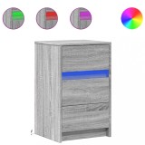 Cumpara ieftin Noptiera cu lumini LED, sonoma gri, lemn prelucrat