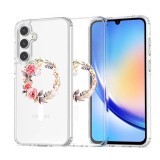 Husa pentru samsung galaxy a36 5g, atasare magnetica, magsafe, pink wreath 7, clear