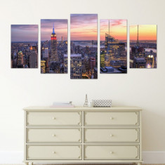 Set Tablouri Canvas - 5 piese - Oras Luminat - 113x56 cm foto