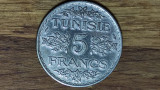 Tunisia - moneda de colectie argint - 5 francs 1935 - absolut superba ! rara !