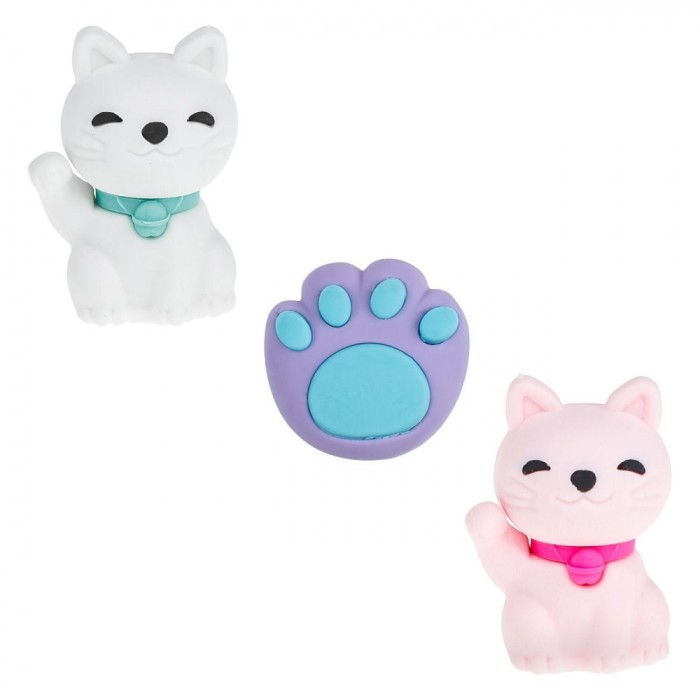 Set Radieră 3D, Model Pisici și Lăbuță, Multicolor, 3 Bucăți