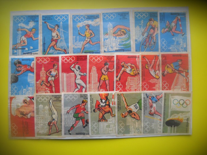 HOPCT LOT NR 33 JOCURILE OLIMPICE / SPORT -20 ETICHETE VECHI CHIBRITURI-FILUMENIE-OLANDA
