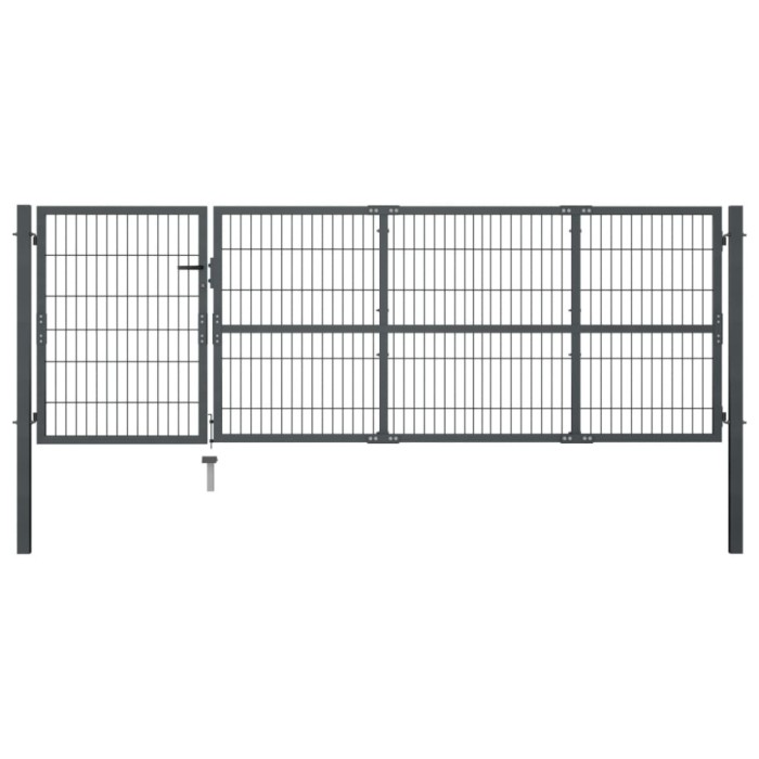 vidaXL Poartă de grădină cu st&acirc;lpi, antracit, 350 x 100 cm, oțel 144399