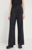 Abercrombie &amp; Fitch pantaloni femei, culoarea negru, drept, high waist