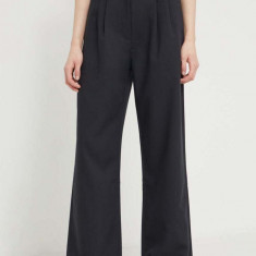 Abercrombie & Fitch pantaloni femei, culoarea negru, drept, high waist