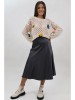 Fusta Midi Satinata Gri XS-S Cosimo. Elegantă, Talia Elastică 70-80 cm, Lungime 85 cm. 97% Poliester, 3% Elastan. Damă, Toamnă