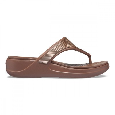 Șlapi Crocs Monterey Metallic Wedge Flip Bronz - Bronze foto