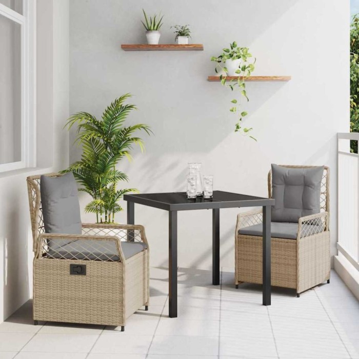 vidaXL Set de masă pentru grădină 3 pcs Bej poliratan 3381002