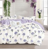 Cumpara ieftin Lenjerie De Pat Clarina Xf039, Bumbac, 4 Piese, Fara Elastic, Imprimeu, Lila