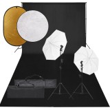 VidaXL Set studio foto cu lumină, fundal și reflector