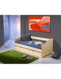 Cumpara ieftin Pat pentru copii cu sertar HM Laura, lemn, margini rotunjite, 209x96x65 cm, natur
