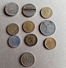 Lot 10 monede straine și romanesti circulate conform foto L3 1 peseta 1975 Spania 50 forint 1995 Ungaria 5 stotinki 2000 Bulgaria Jeton Dair
