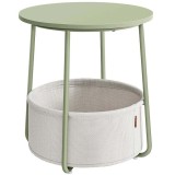 VASAGLE Masuta de cafea rotunda cu cos de stofa, stil modern, 45x50cm, verde cu crem Household NewTrend