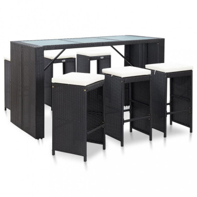 vidaXL Set mobilier bar de grădină cu perne, 7 piese, negru, poliratan foto