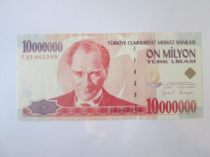 RARA! BANCNOTA 10 MILIOANE LIRE TURCIA 1999 AUNC foto