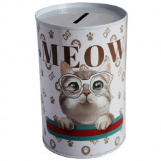 Pusculita decorativa metalica Pufo Smart Kitty, 12 x 8 cm