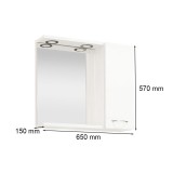 Dulap de baie suspendat cu oglinda Leziter Ruben 65 cm, alb, cu iluminare LED