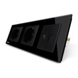 Priza tripla Livolo cu rama din sticla 2 prize simple+TV/internet SmartElectro IntelligentHouse