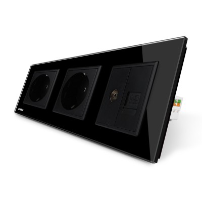 Priza tripla Livolo cu rama din sticla 2 prize simple+TV/internet SmartElectro IntelligentHouse foto