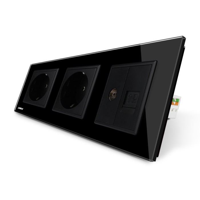 Priza tripla Livolo cu rama din sticla 2 prize simple+TV/internet SmartElectro IntelligentHouse