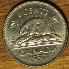 Canada - moneda colectie - 5 cents 1937 cu punct dupa data - f greu de gasit