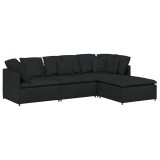 Cumpara ieftin Canapea modulara cu taburet si perne, material textil, negru