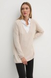 Pepe Jeans pulover din amestec de lana ISELA V-NECK femei, culoarea bej, light, PL702220