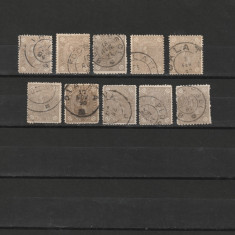 RO - 1890/91 LP 47 h - CIFRA IN PATRU COLTURI LOT 10 TIMBRE STAMPILATE 15 BANI