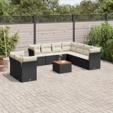 Gossi set canapele de gradina cu perne, 10 piese, negru, poliratan