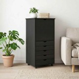 vidaXL Cabinet mobil cu roata Negru 53 x 39 x 103 cm Lemn de pin masiv 42028371