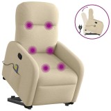 VidaXL Fotoliu masaj rabatabil cu ridicare, crem, material textil