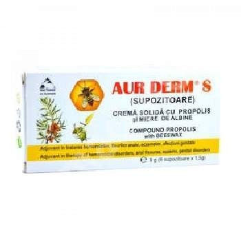 Aur derm &amp;quot;s&amp;quot;supozitoare cu propolis si miere 10x1,5g laur med foto