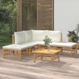Gossi set mobilier de gradina cu perne alb crem, 6 piese, bambus