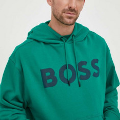 BOSS hanorac de bumbac ORANGE bărbați, culoarea verde, cu glugă, imprimeu 50487134